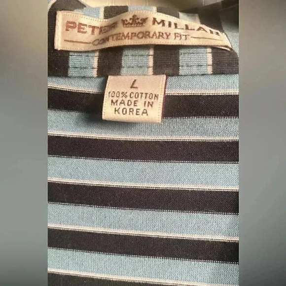 Peter Millar contem for black blue striped short sleeve performance polo shirt L - Picture 4 of 6